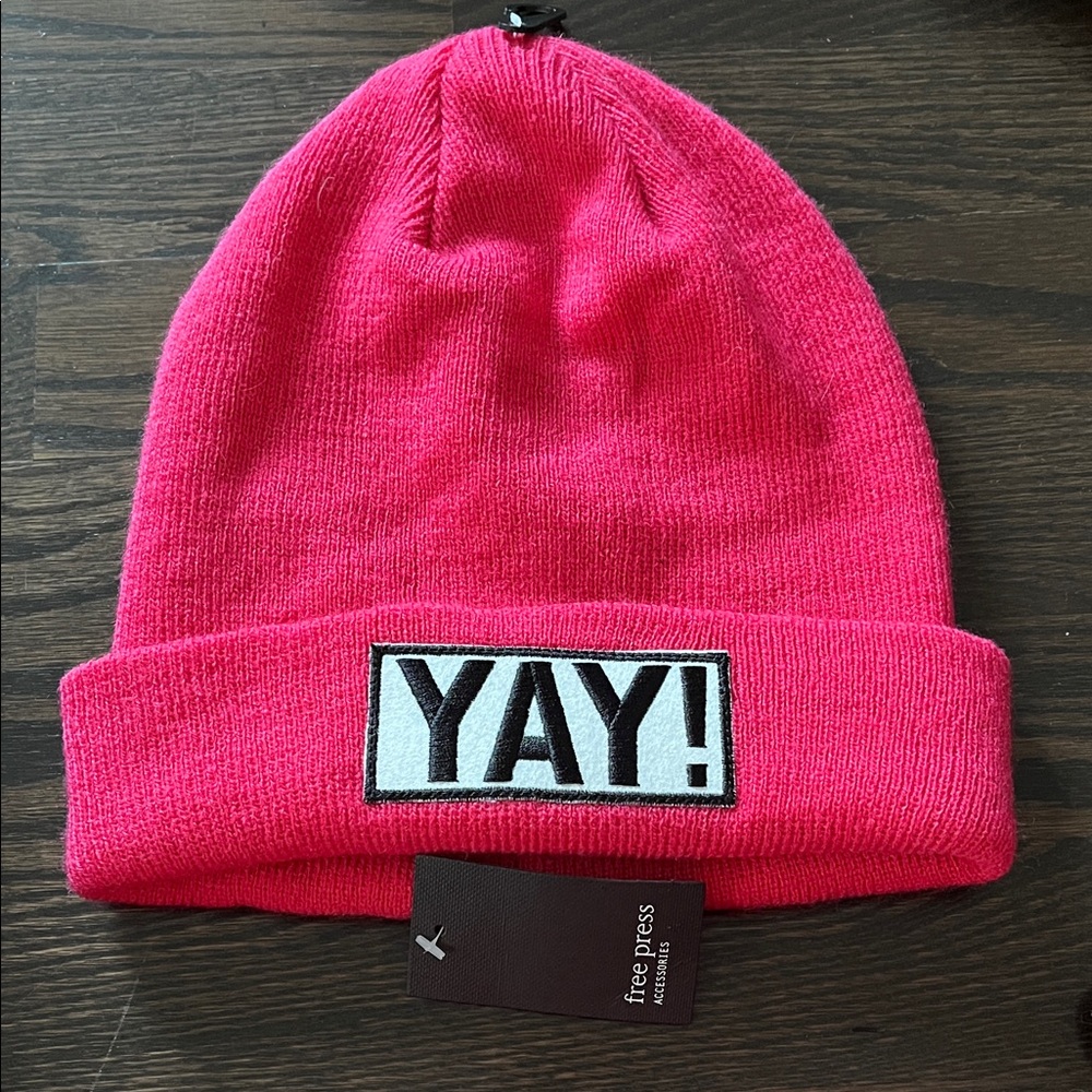 Free Press Bright Pink 'YAY!' Beanie